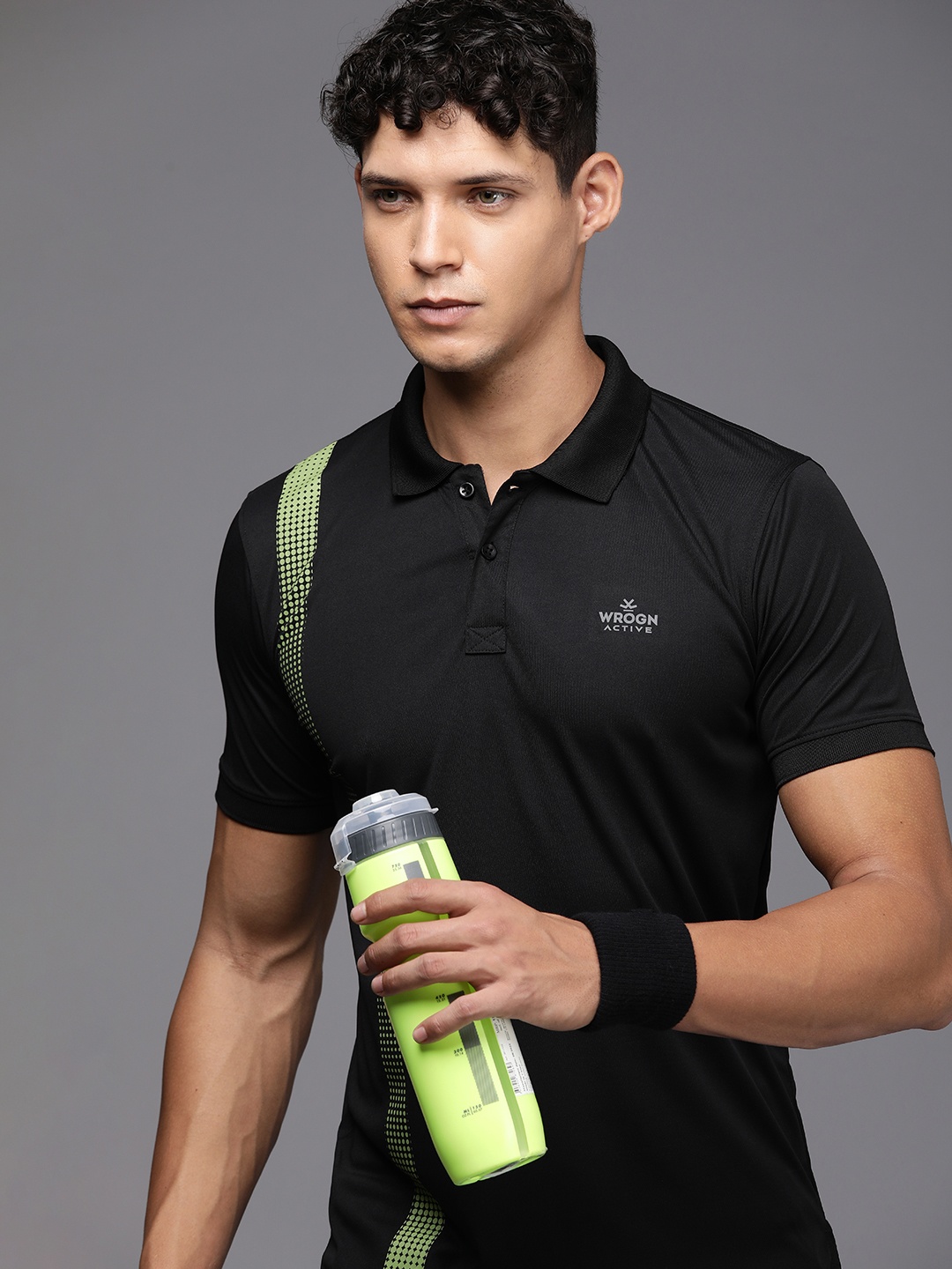 

WROGN ACTIVE Printed Polo Collar Sports T-shirt, Black