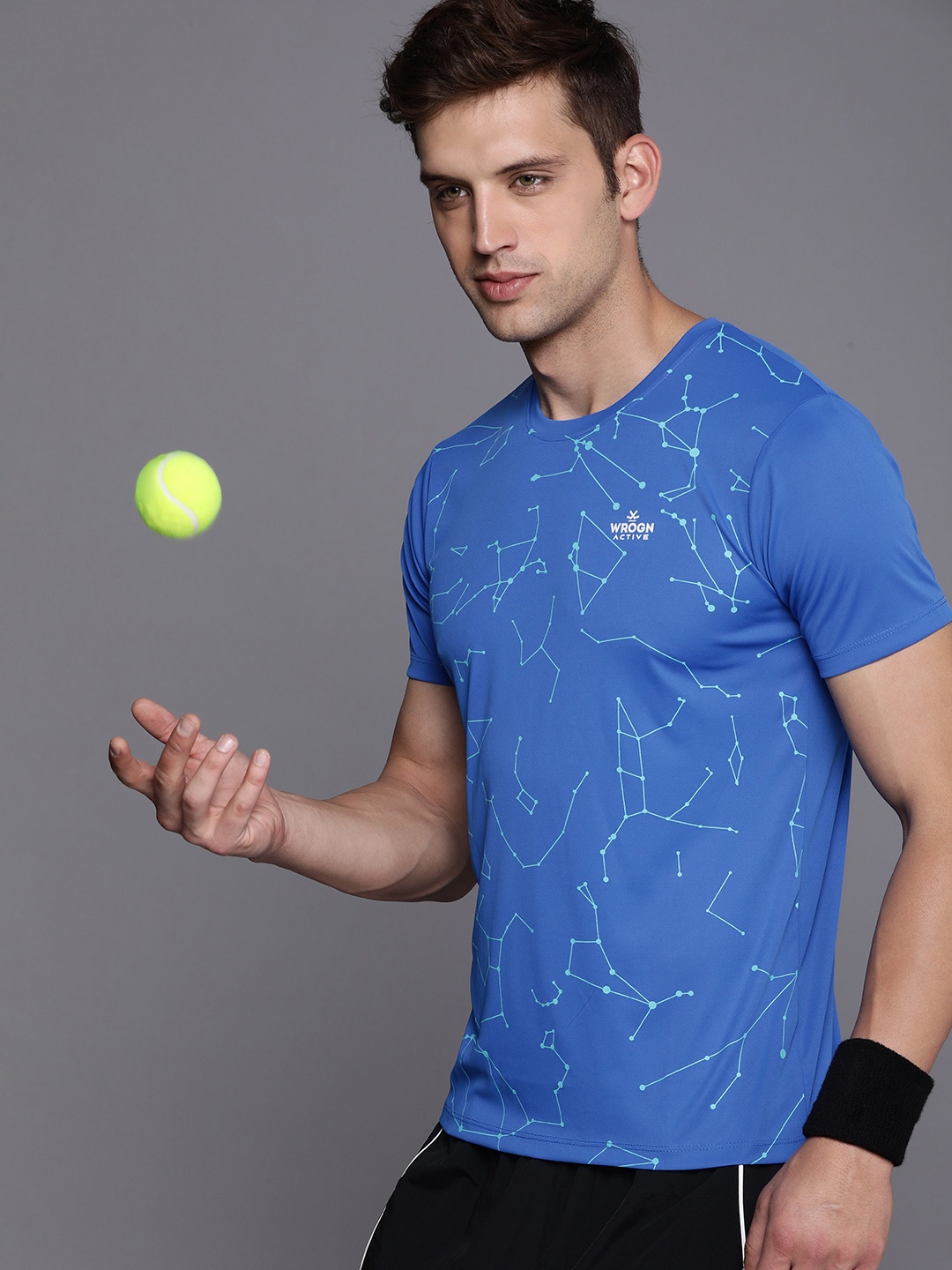 

WROGN ACTIVE Men Geometric Printed Round Neck Dry Pro Basketball T-shirt, Blue