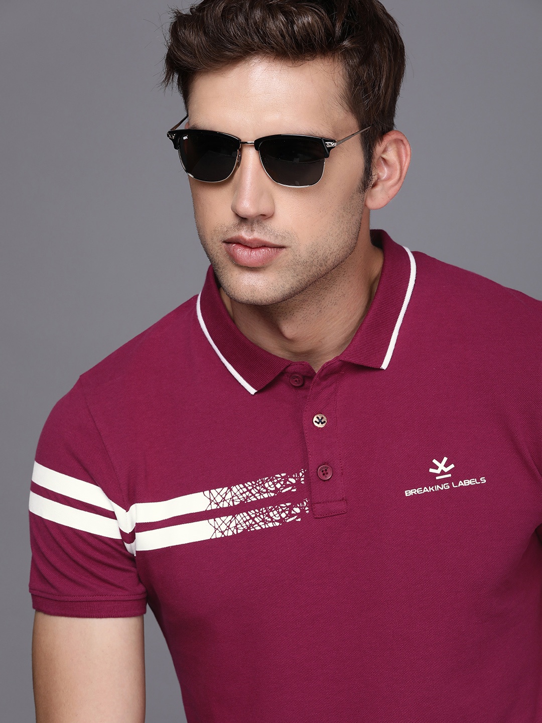 

WROGN Polo Collar Pure Cotton Slim Fit T-shirt, Purple