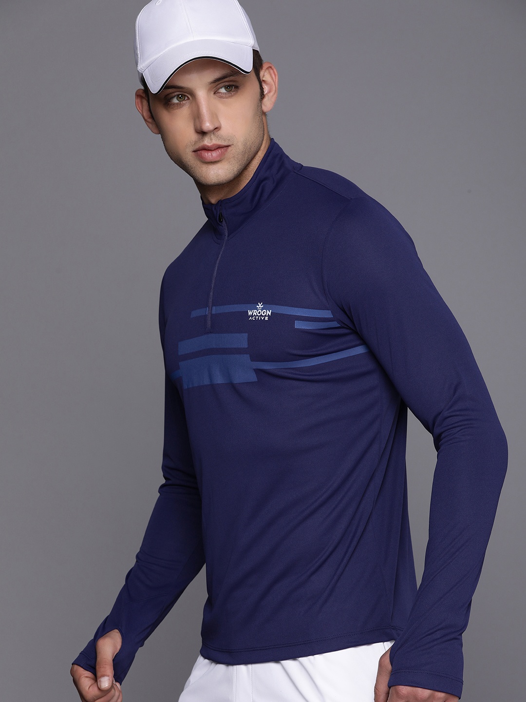 

WROGN ACTIVE High Neck Printed Dry Pro Technology Sports T-shirt, Navy blue