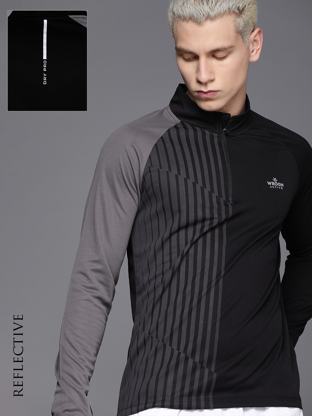 

WROGN ACTIVE Men Colourblocked High Neck Outdoor T-shirt, Black