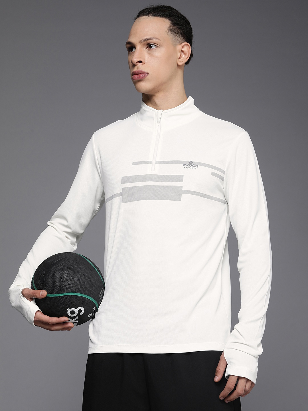 

WROGN ACTIVE Printed High Neck Dry Pro Sports T-shirt, White
