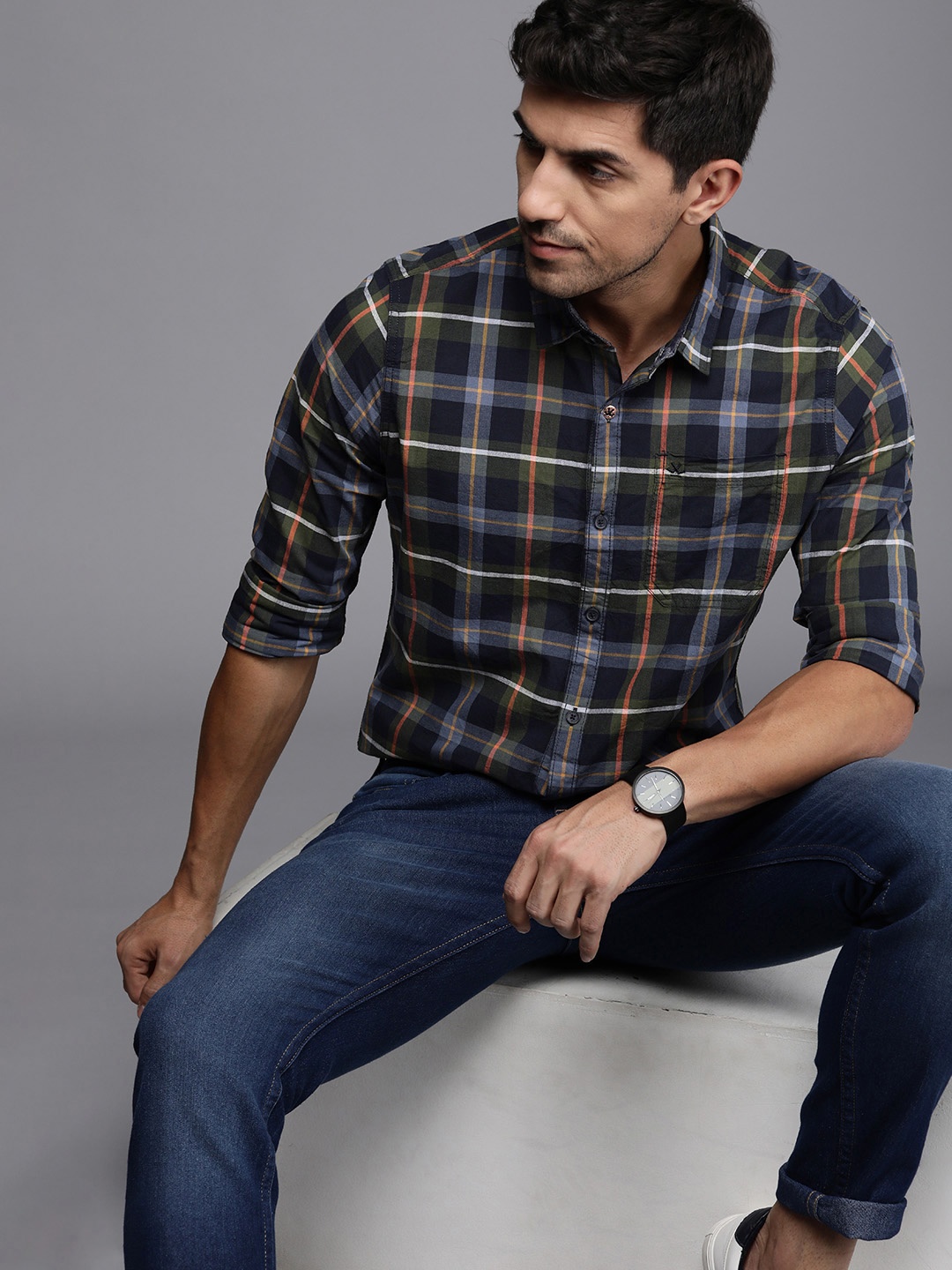 

WROGN Men Pure Cotton Slim Fit Checked Casual Shirt, Multi