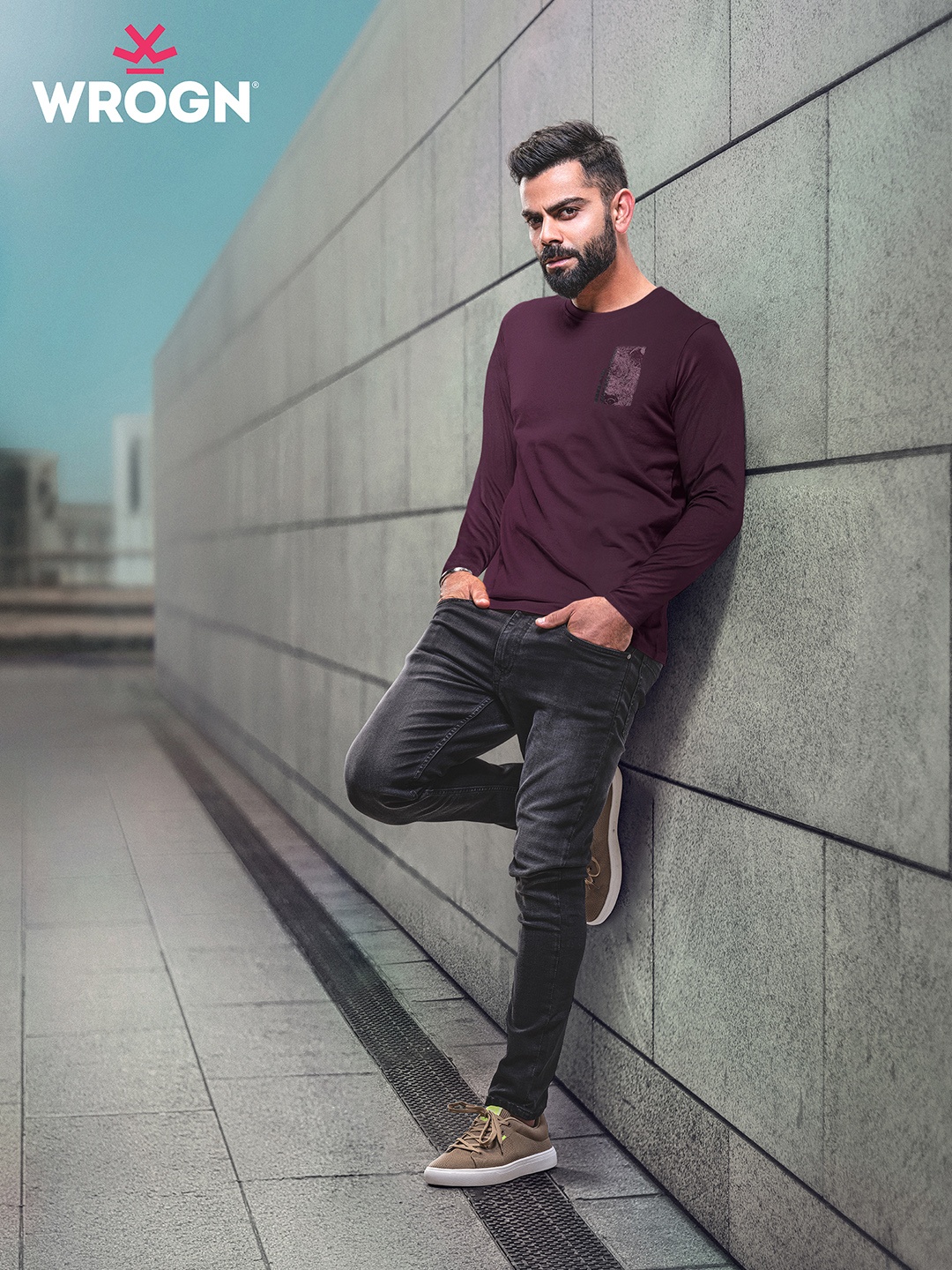 

WROGN Printed Pure Cotton T-shirt, Burgundy