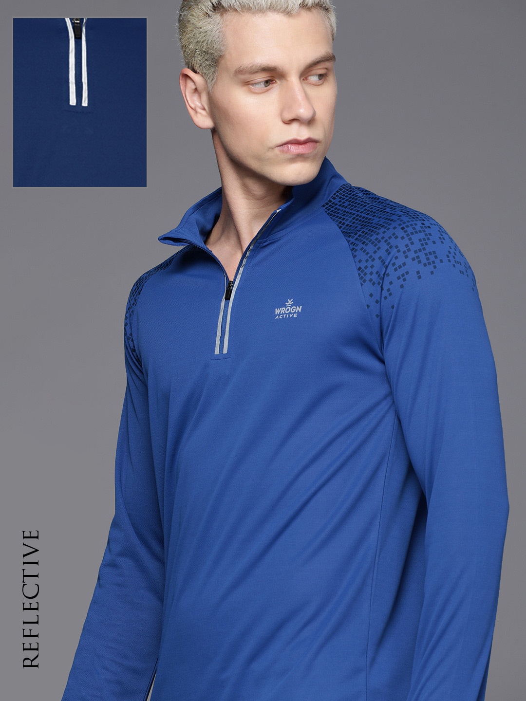 

WROGN ACTIVE Men Geometric Printed High Neck Outdoor T-shirt, Blue