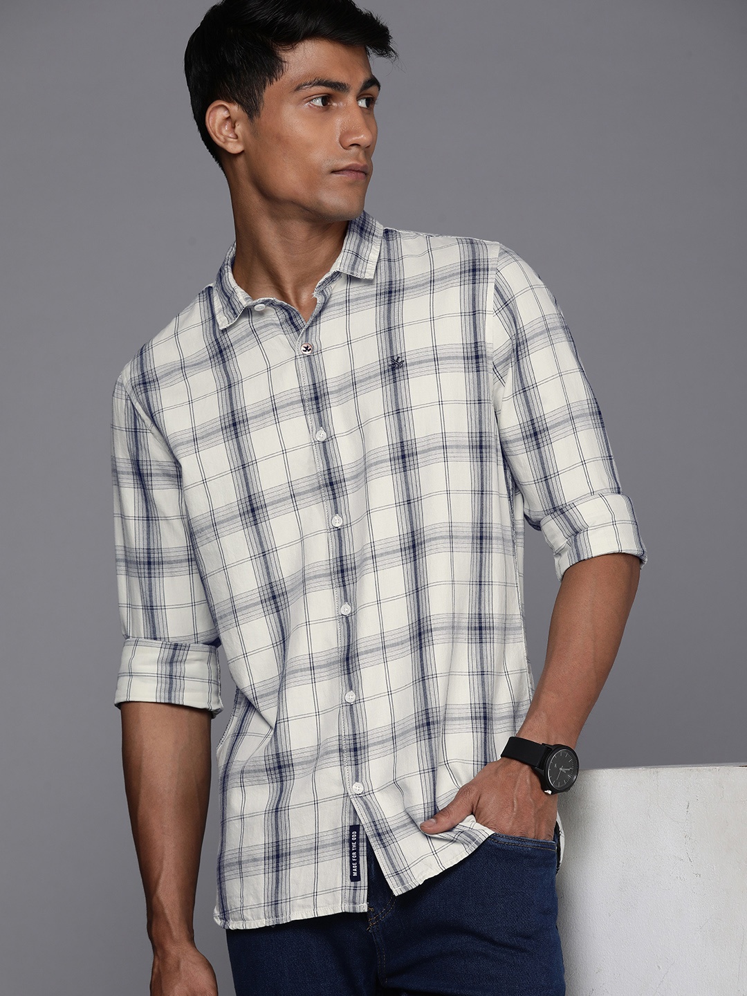 

WROGN Slim Fit Tartan Checked Casual Shirt, Off white