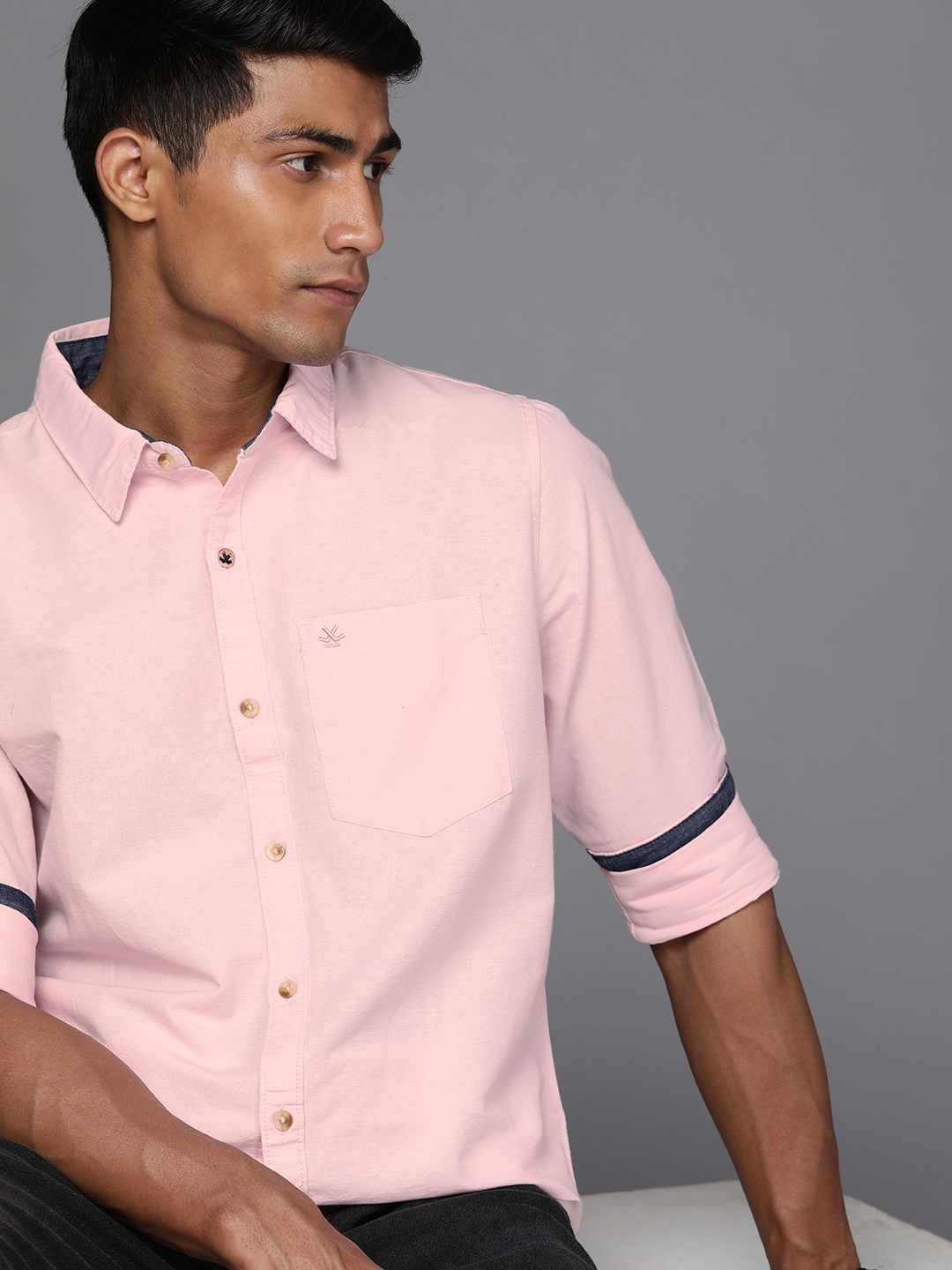 

WROGN Solid Slim Fit Pure Cotton Casual Shirt, Pink