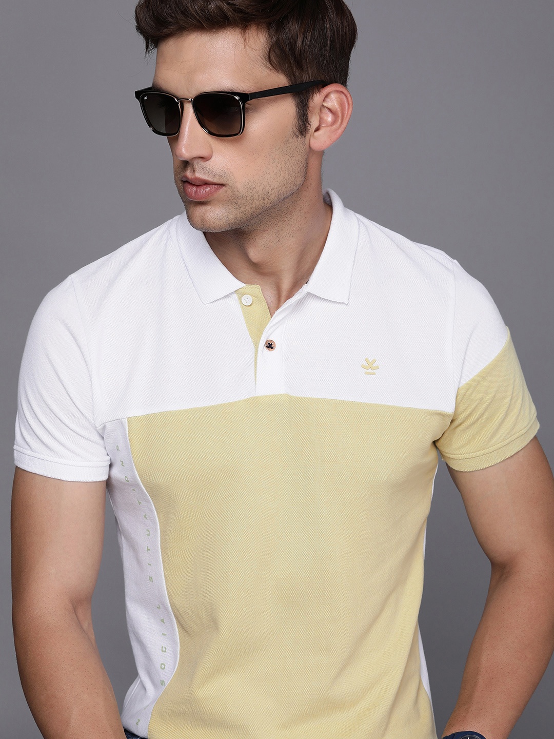

WROGN Colourblocked Polo Collar Pure Cotton Slim Fit T-shirt, White