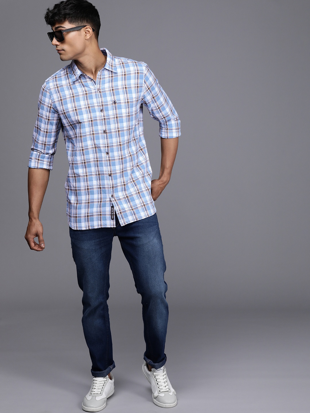 

WROGN Pure Cotton Tartan Checked Casual Shirt, Blue