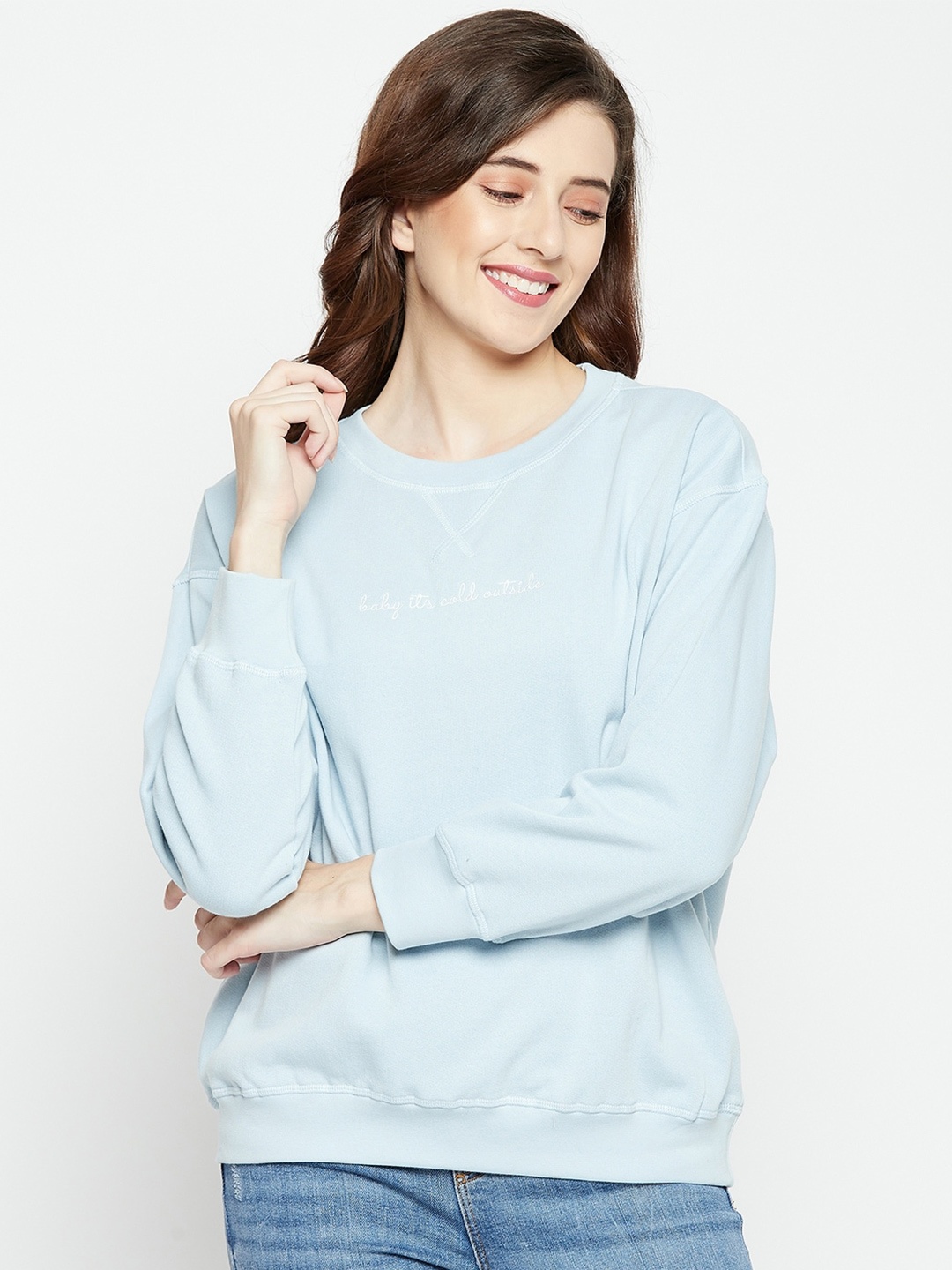 

CHILL WINSTON Women Printed Fleece Pullover Sweatshirt, Blue