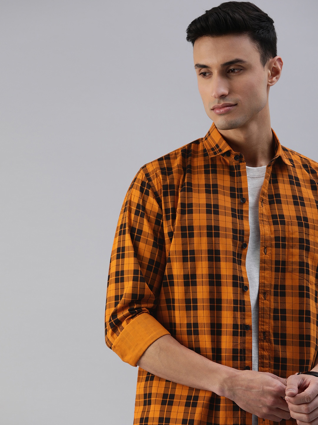 

DEZANO Slim Fit Checked Casual Shirt, Yellow