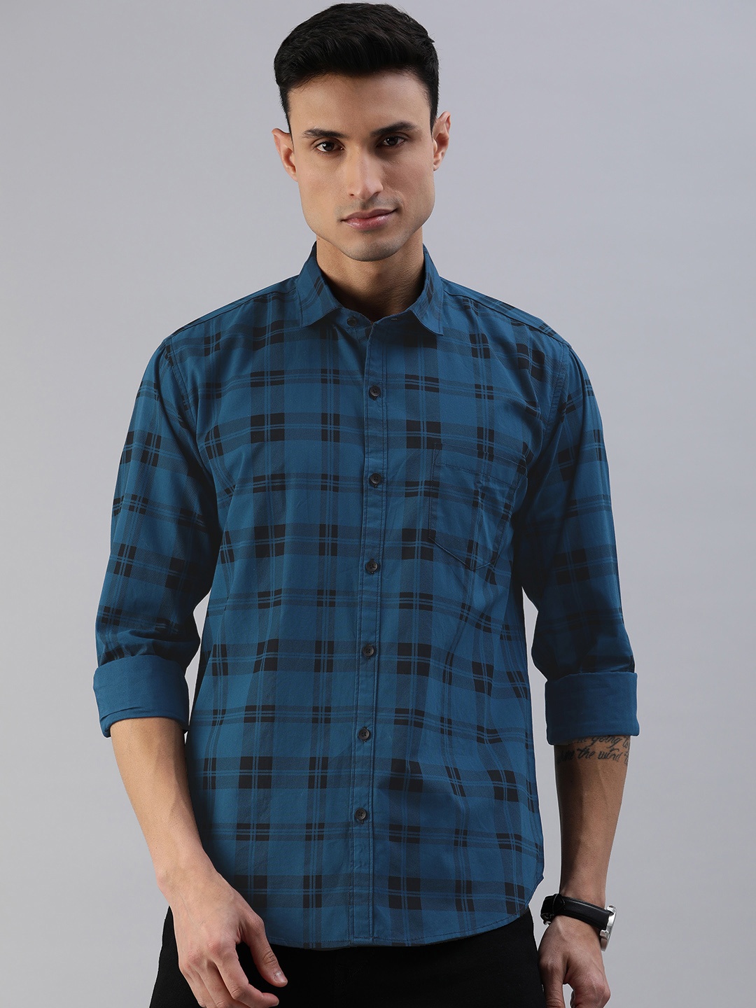 

DEZANO Slim Fit Checked Casual Shirt, Blue