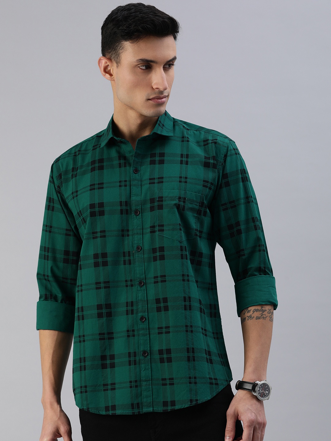 

DEZANO Slim Fit Checked Casual Shirt, Green