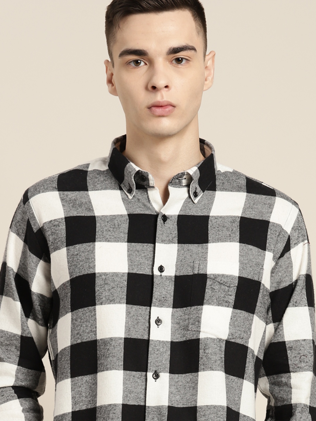 

Hancock Men Premium Slim Fit Buffalo Checked Flannel Pure Cotton Casual Shirt, Black