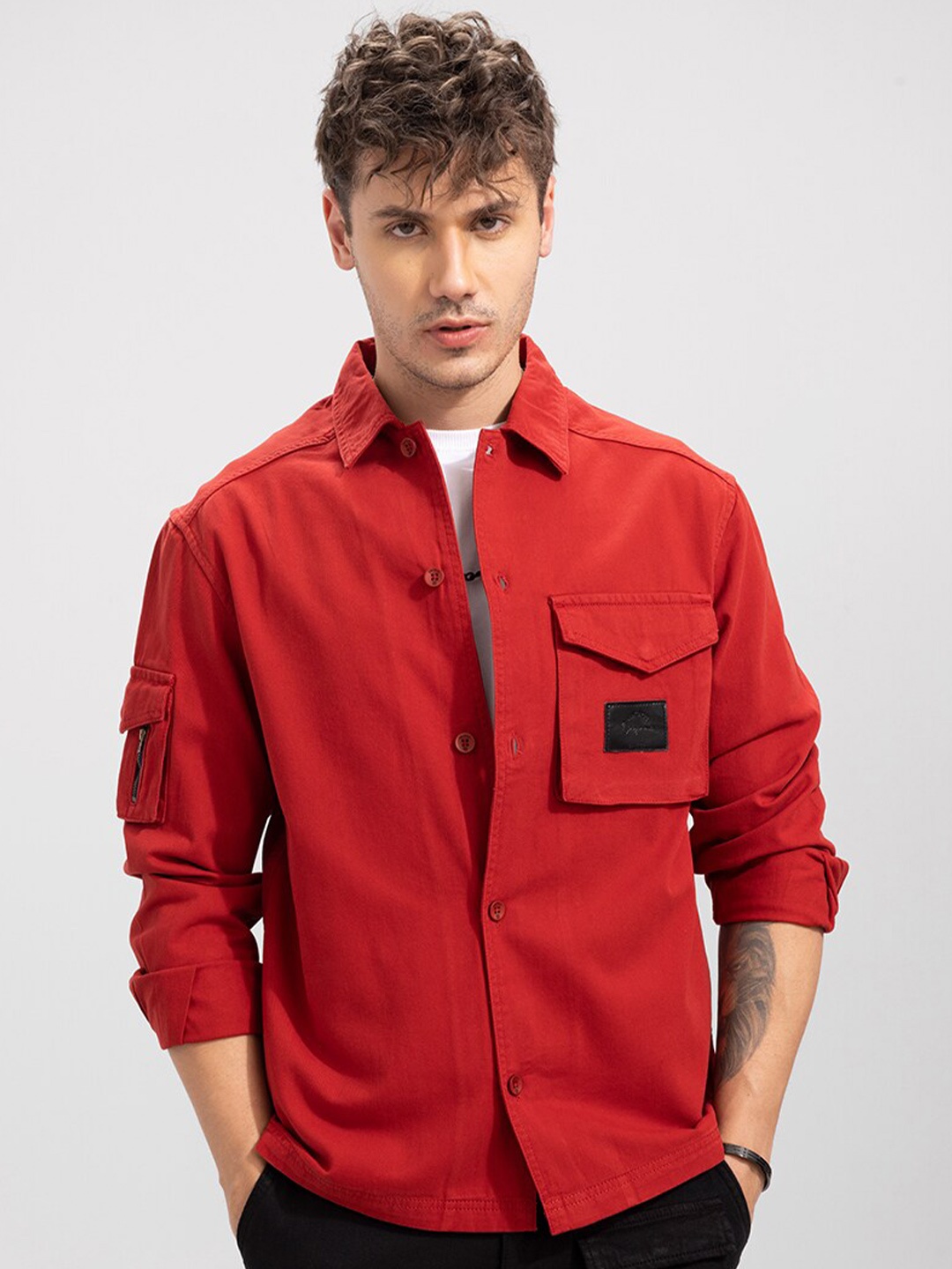 

Snitch Men Slim Fit Casual Cotton Shirt, Red