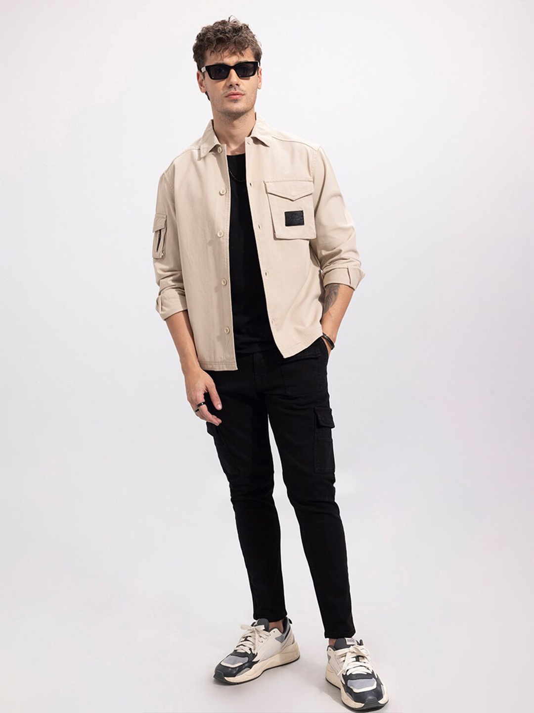 

Snitch Men Slim Fit Casual Cotton Shirt, Khaki