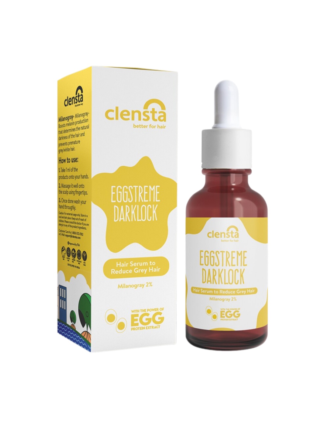 

Clensta Eggstreme Darklock Hair Greying Treatment Hair Serum 60 ml, White