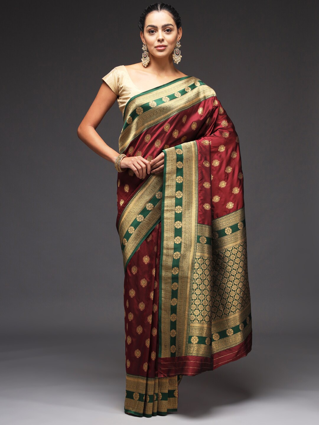 

Sitaram Designer Woven Design Zari Art Silk Saree, Maroon
