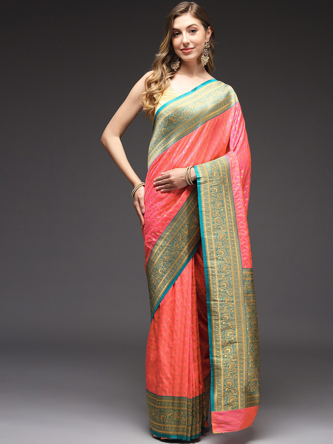 

Sitaram Designer Woven Design Zari Art Silk Banarasi Saree With blouse, Red
