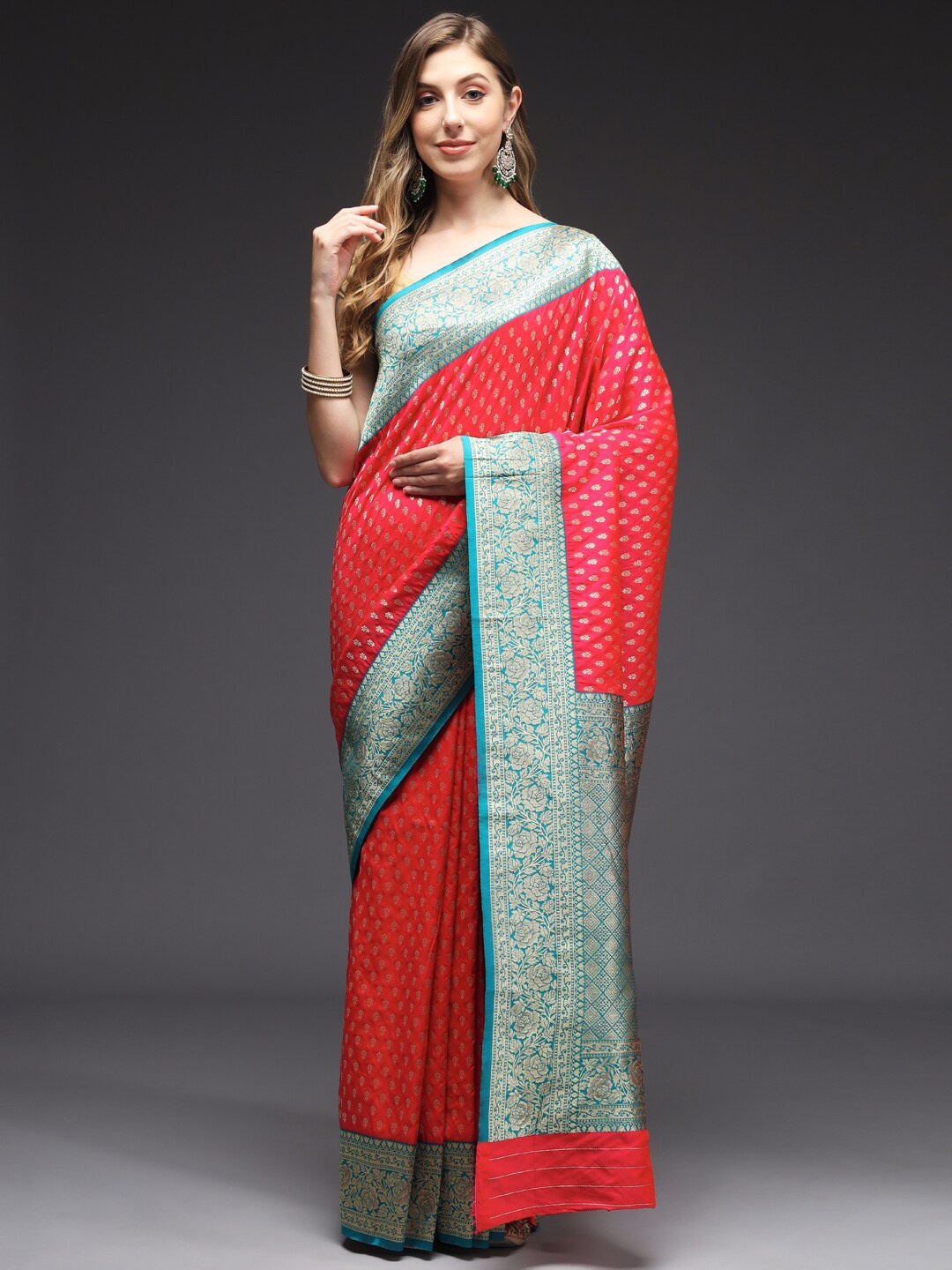 

Sitaram Designer Woven Design Zari Art Silk Banarasi Saree With blouse, Red
