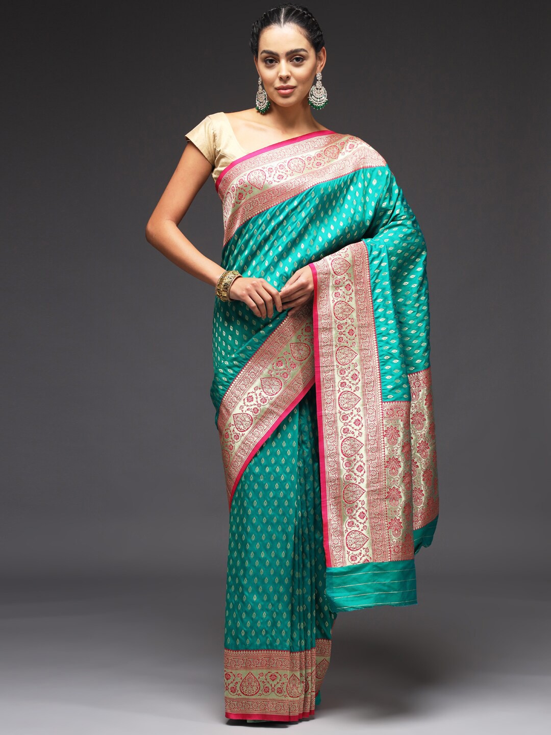 

Sitaram Designer Woven Design Zari Art Silk Banarasi Saree With blouse, Turquoise blue