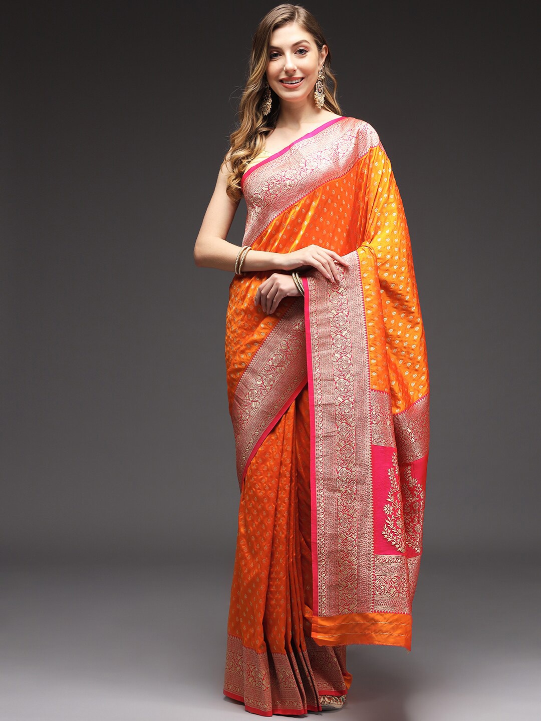 

Sitaram Designer Ethnic Motifs Zari Art Silk Banarasi Saree, Orange