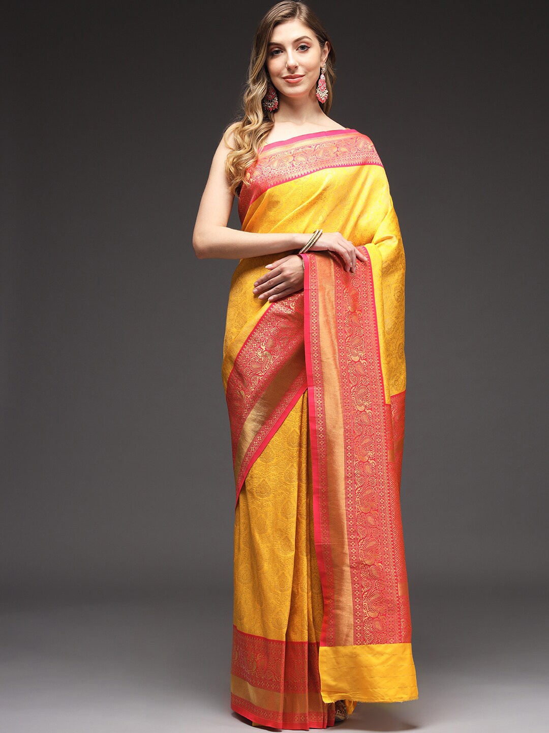 

Sitaram Designer Ethnic Motifs Zari Art Silk Banarasi Saree, Yellow