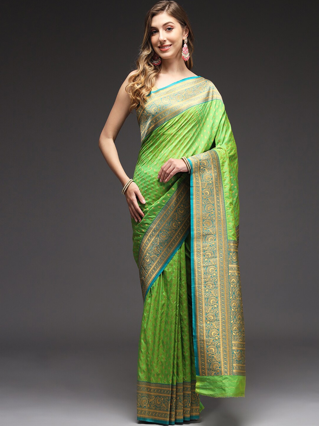 

Sitaram Designer Ethnic Motifs Zari Art Silk Banarasi Saree, Green
