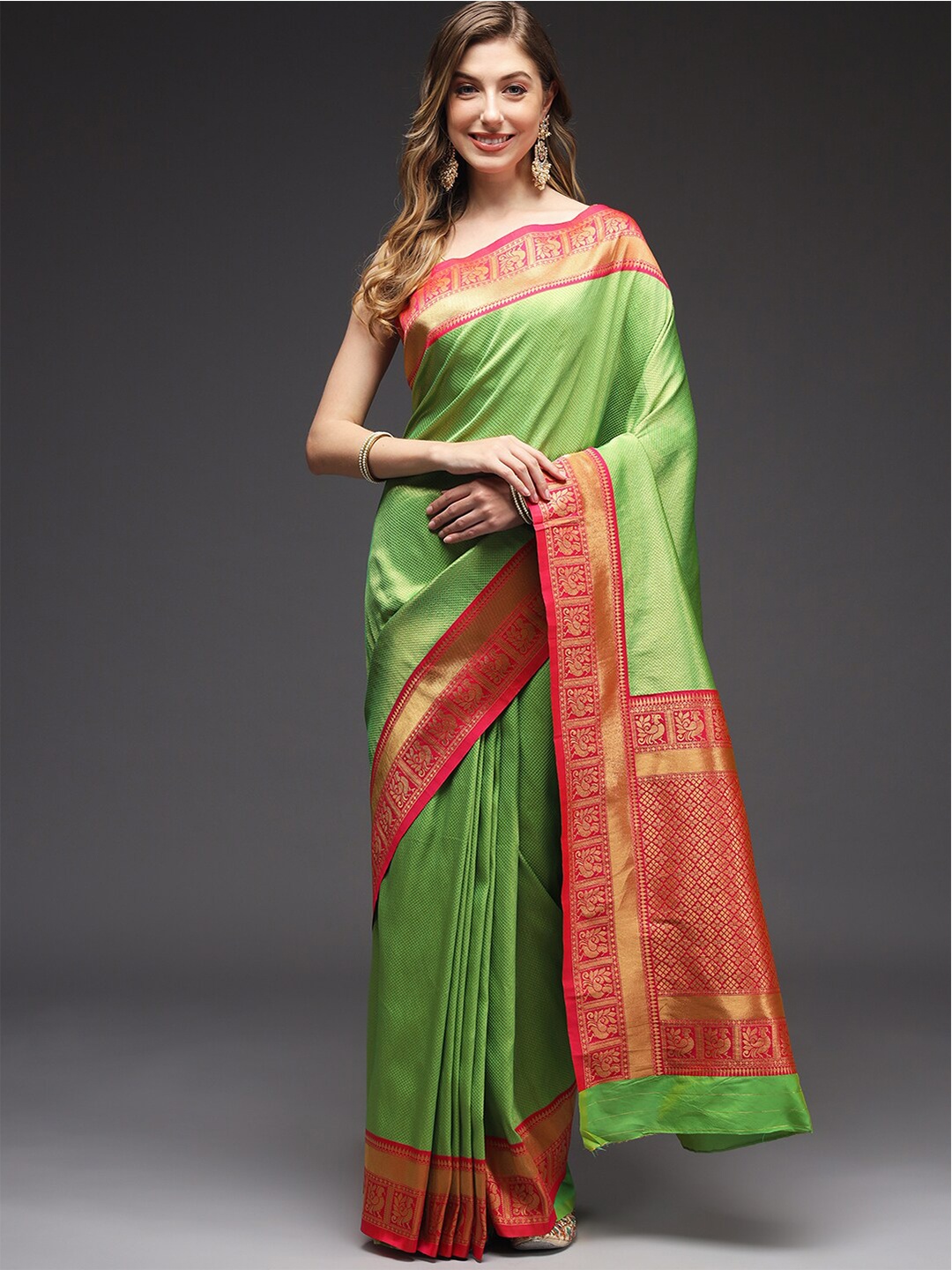 

Sitaram Designer Ethnic Motifs Zari Art Silk Banarasi Saree, Green