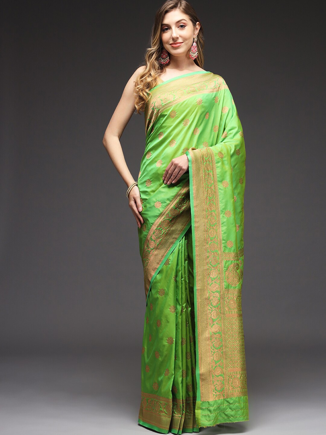 

Sitaram Designer Ethnic Motifs Zari Art Silk Banarasi Saree, Green