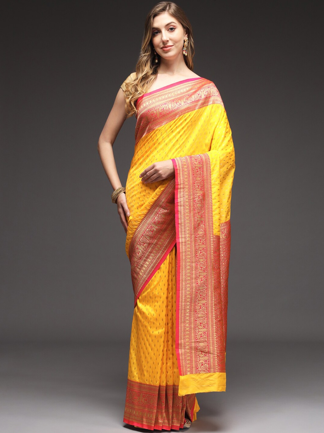 

Sitaram Designer Ethnic Motifs Zari Art Silk Banarasi Saree, Yellow