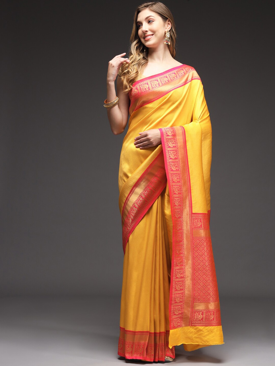 

Sitaram Designer Ethnic Motifs Zari Art Silk Banarasi Saree, Yellow