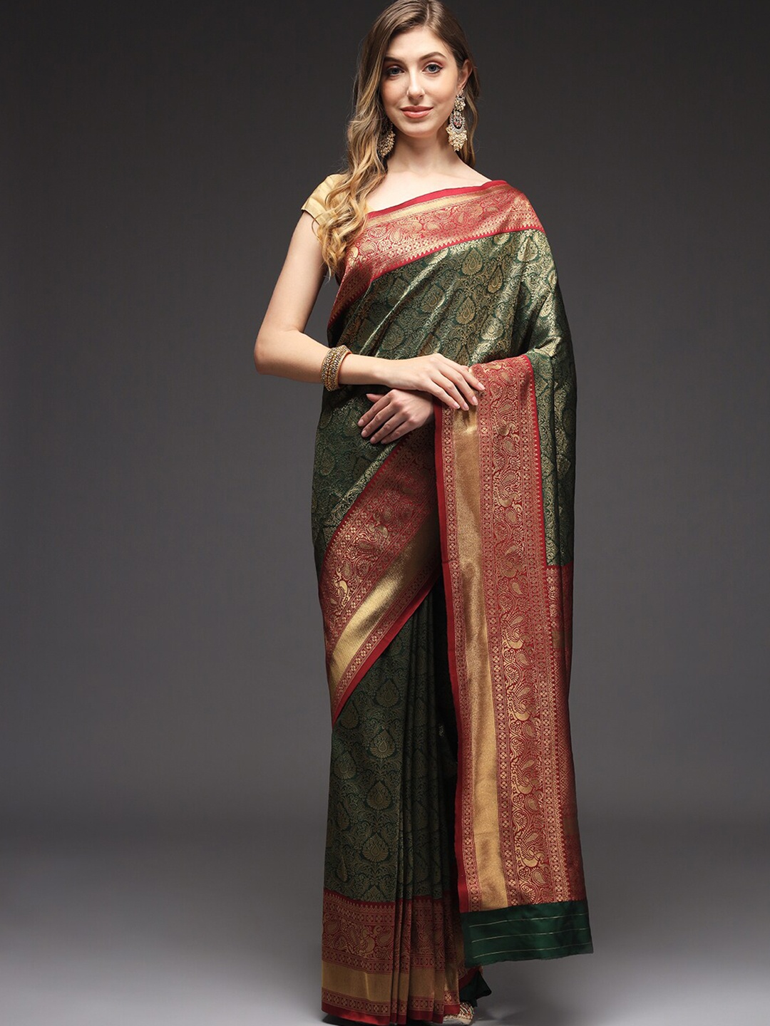 

Sitaram Designer Woven Design Zari Banarasi Saree, Green