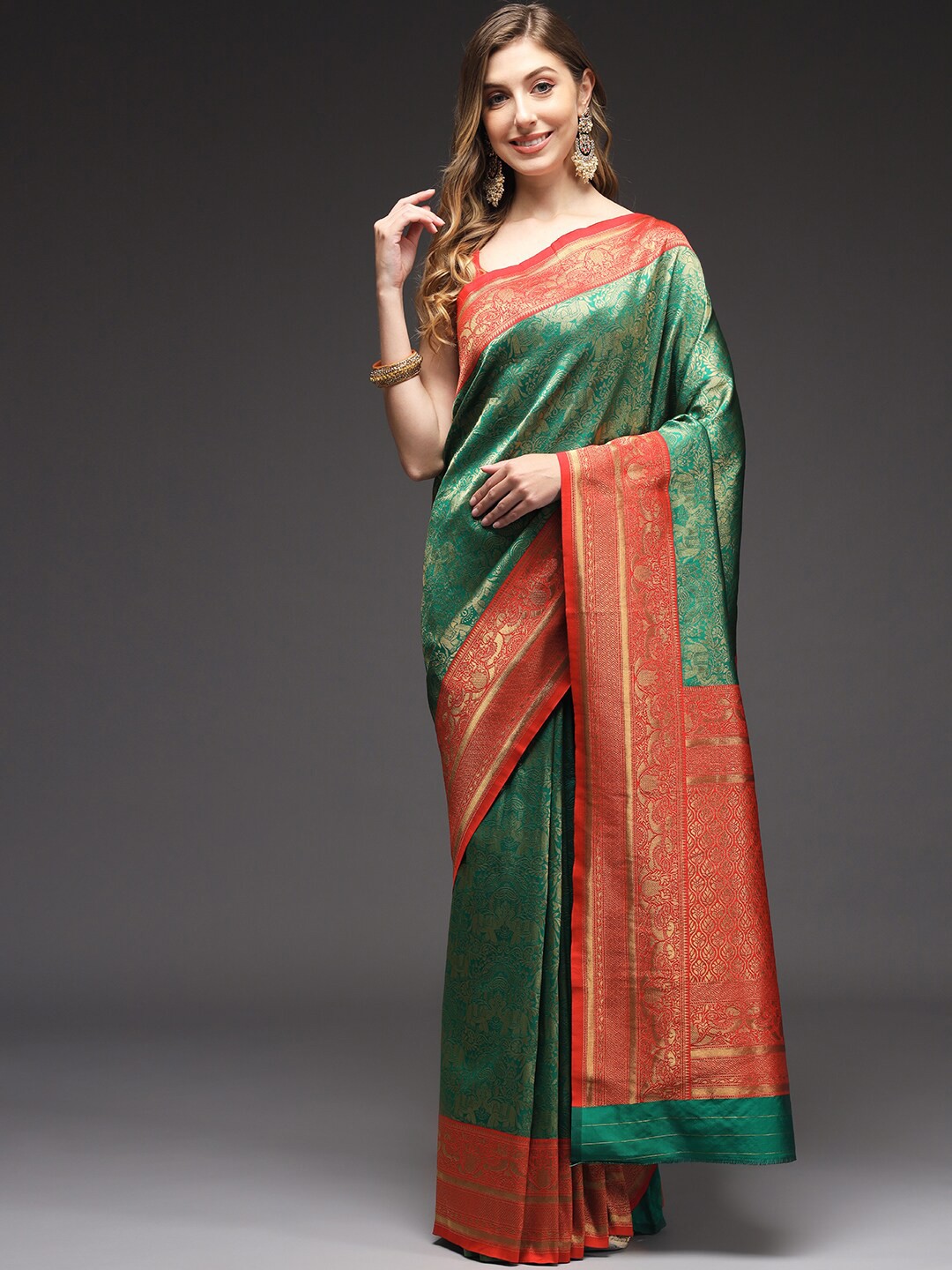 

Sitaram Designer Woven Design Zari Banarasi Saree, Green