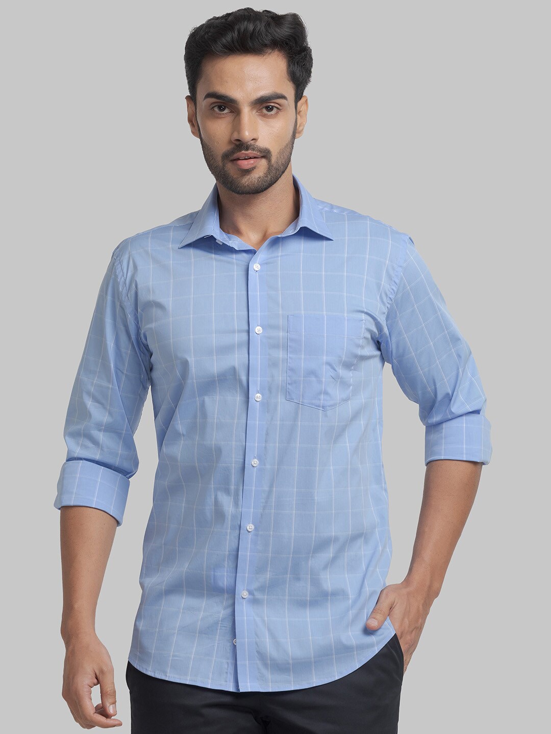 

Park Avenue Men Slim Fit Checked Formal Cotton Shirt, Blue