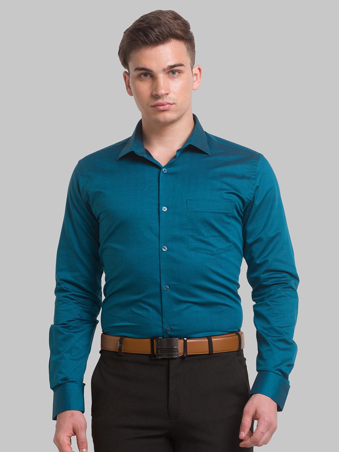 

Park Avenue Men Slim Fit Formal Cotton Shirt, Teal