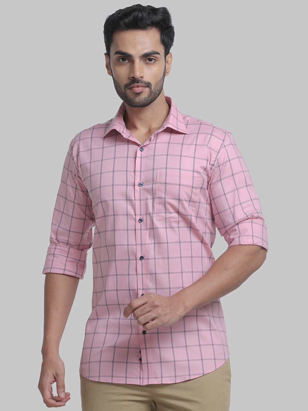 

Park Avenue Men Slim Fit Windowpane Checked Casual Cotton Shirt, Pink