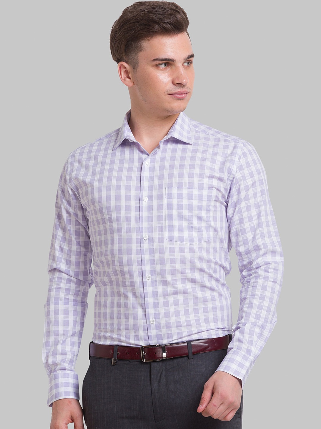 

Park Avenue Men Checked Formal Cotton Shirt, Purple