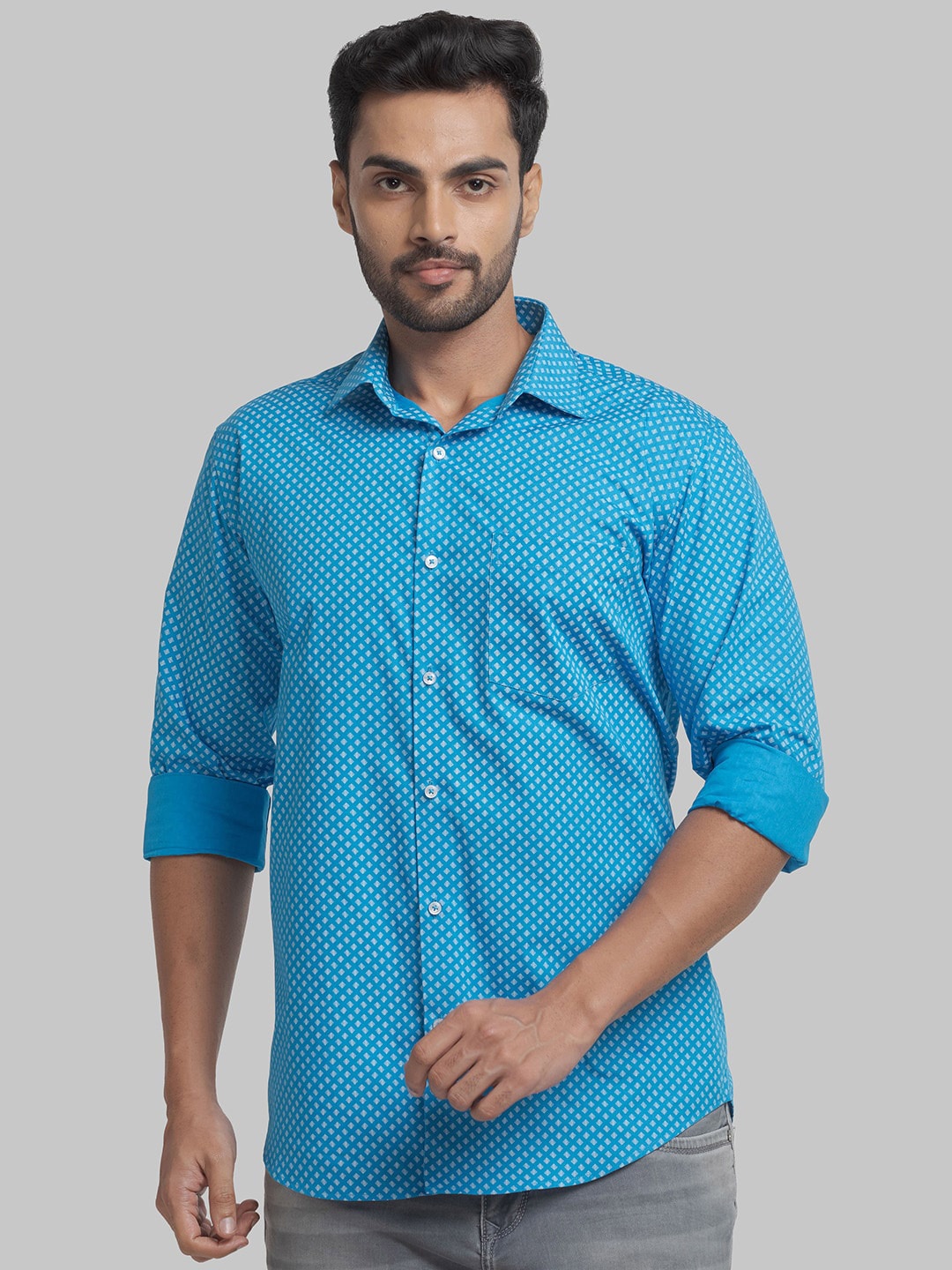 

Park Avenue Men Micro Ditsy Printed Cotton Slim Fit Printed Casual Shirt, Blue