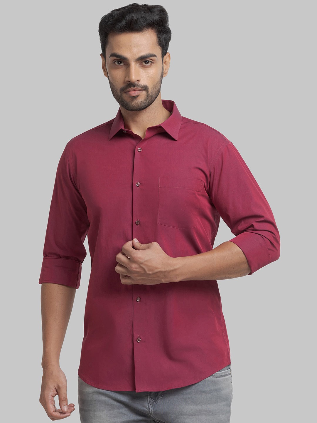 

Park Avenue Men Slim Fit Casual Cotton Shirt, Maroon