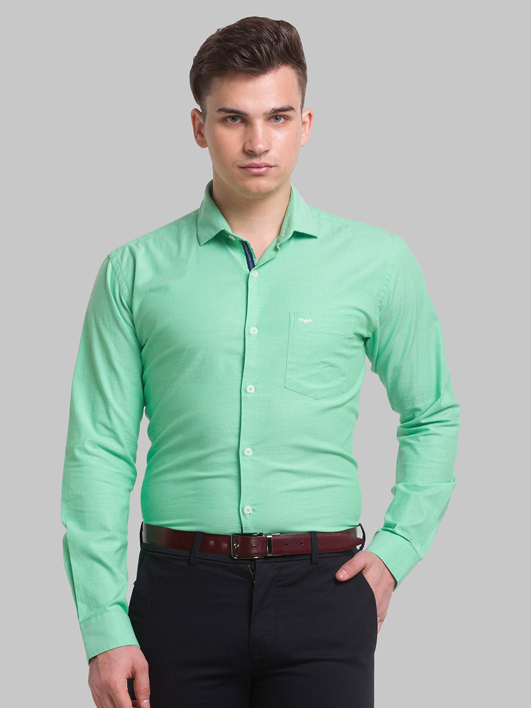 

Park Avenue Men Spread Collar Slim Fit Formal Shirt, Green