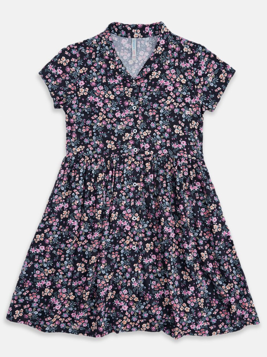 

Pantaloons Junior Shirt Collar Floral Printed Dress, Black