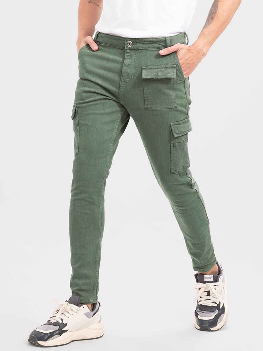 

Snitch Men Skinny Fit Coloured Cotton Jeans, Olive