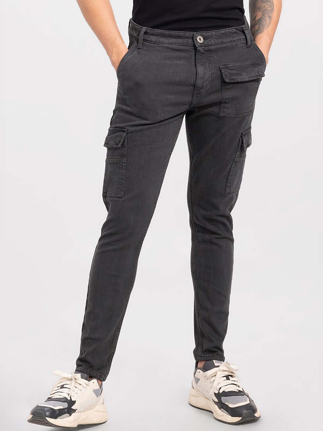 

Snitch Men Skinny Fit Cotton Cargo Jeans, Grey