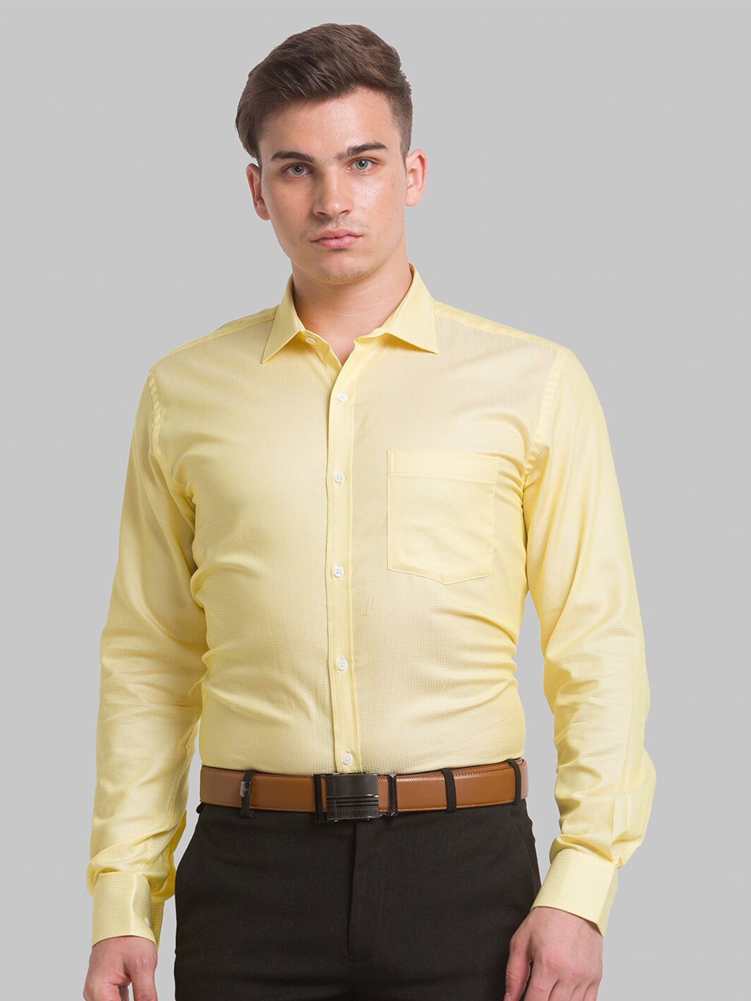 

Park Avenue Men Micro Checked Slim Fit Formal Cotton Shirt, Yellow