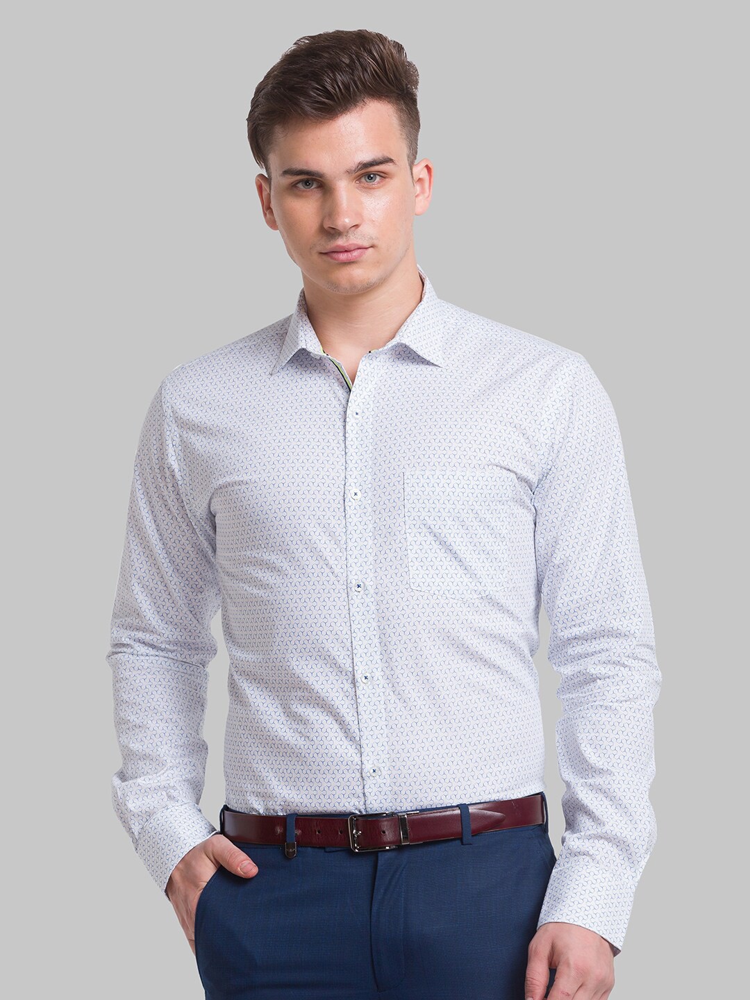 

Park Avenue Men Slim Fit Printed Formal Cotton Shirt, Blue