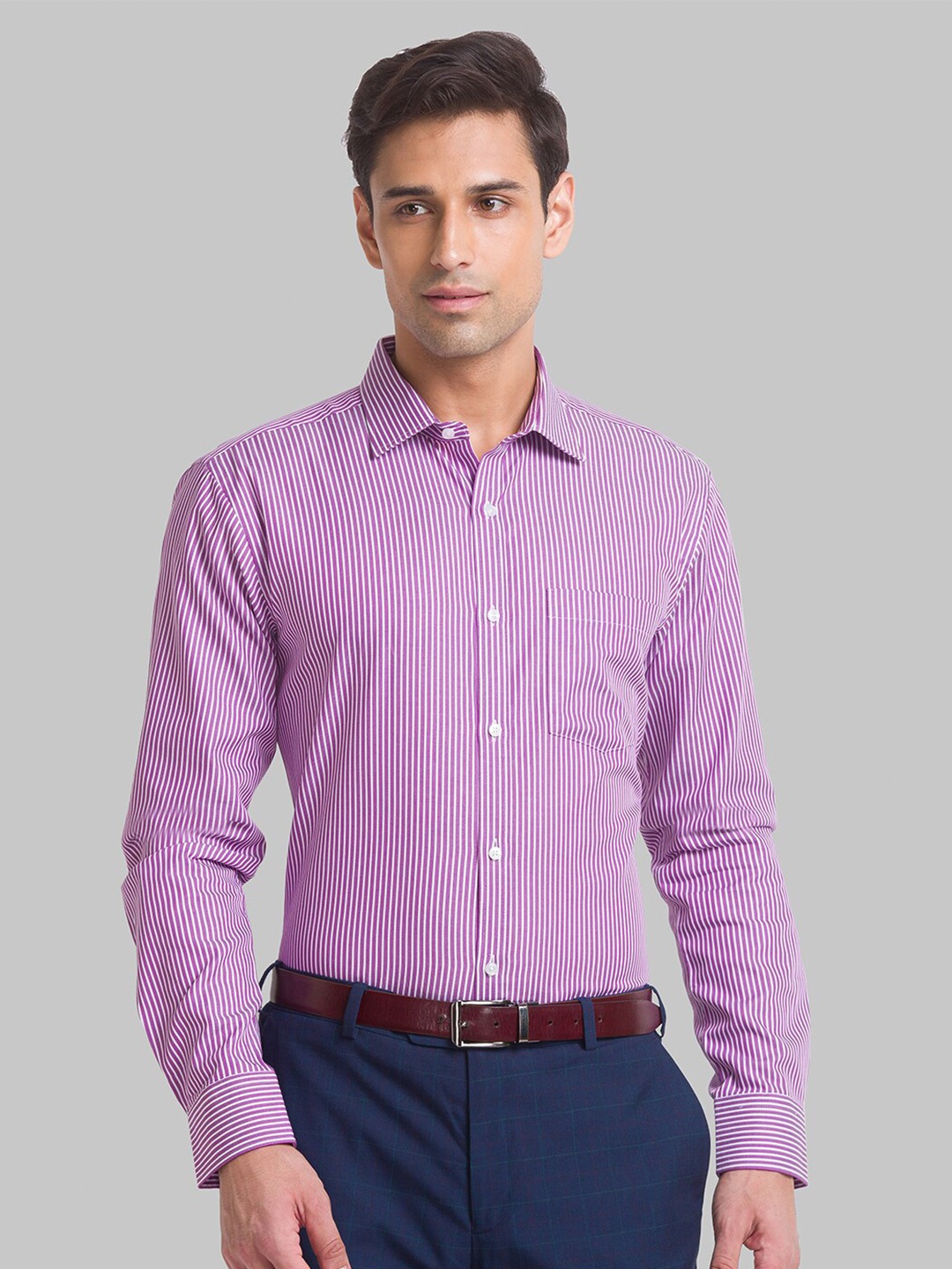 

Park Avenue Men Slim Fit Striped Formal Cotton Shirt, Purple