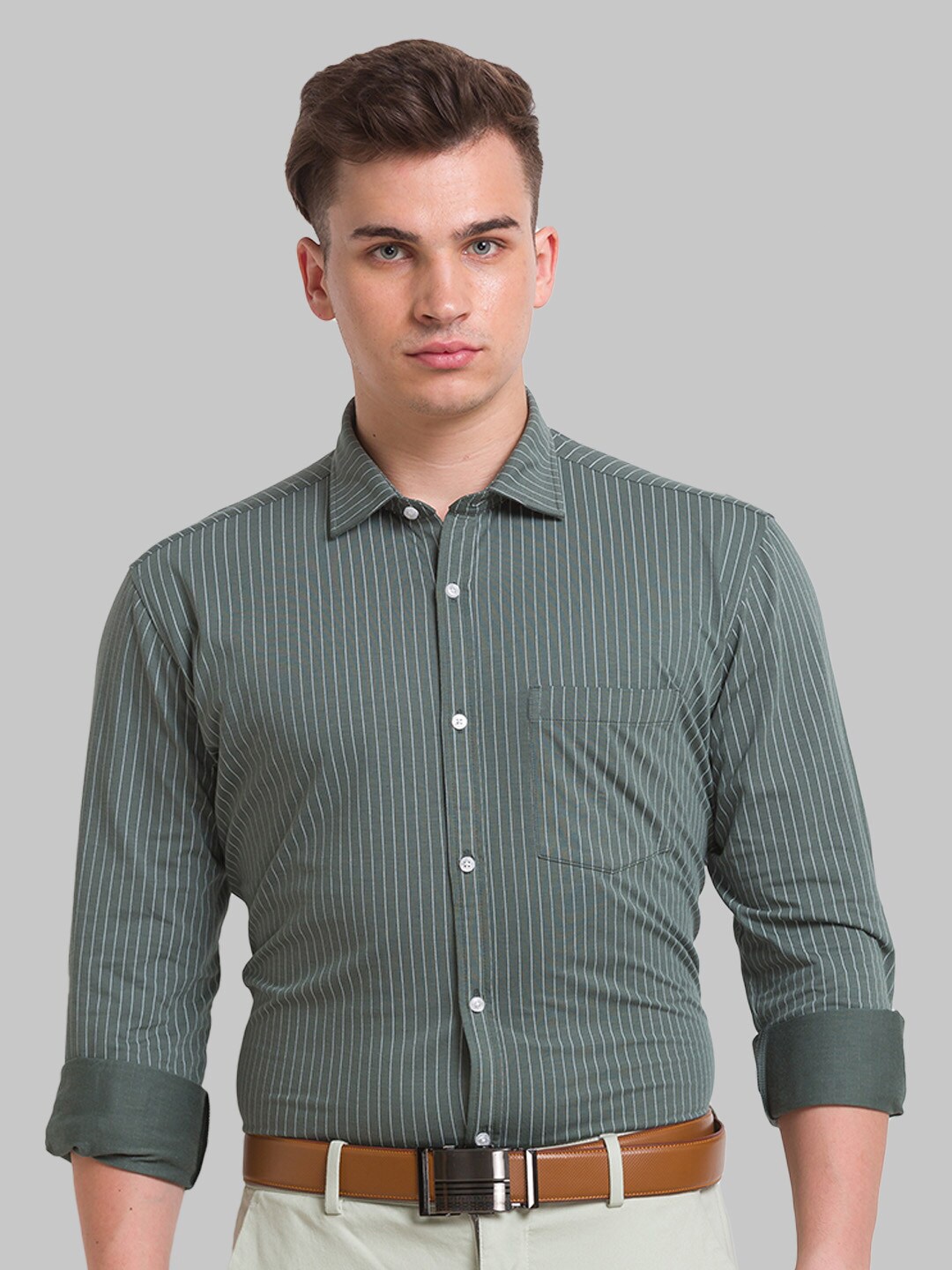 

Park Avenue Men Slim Fit Micro Checked Formal Shirt, Green