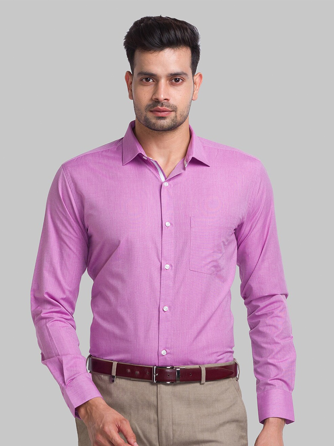 

Park Avenue Men Spread Collar Slim Fit Formal Cotton Shirt, Purple