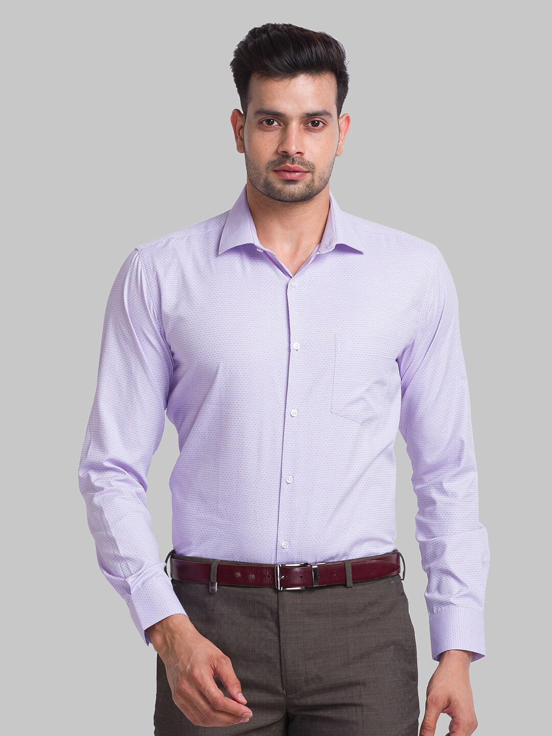 

Park Avenue Spread Collar Slim Fit Spread Collar Micro Checks Cotton Formal Shirt, Purple
